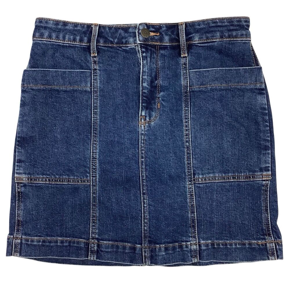 Old Navy Utility Pocket Mini Jean Skirt Women Size 6 30" Waist Blue Denim Y2K 90